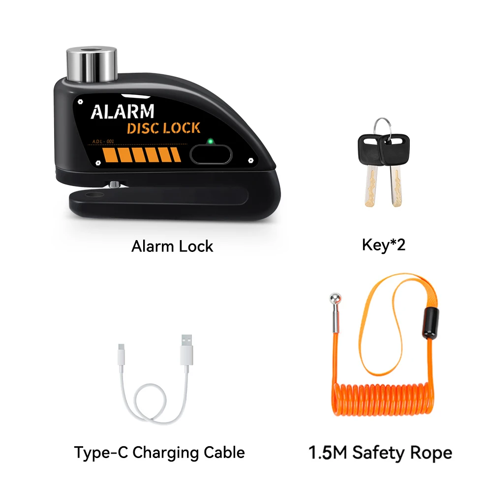 Rechargeable Waterproof 120dB Loud Motorcycle Anti-Theft Alarm Disc Brake Lock