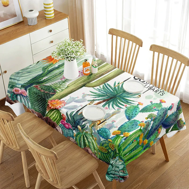 

Cartoon Cactus Tropical Green Plants Rectangle Tablecloth Decor Living Room Get Together