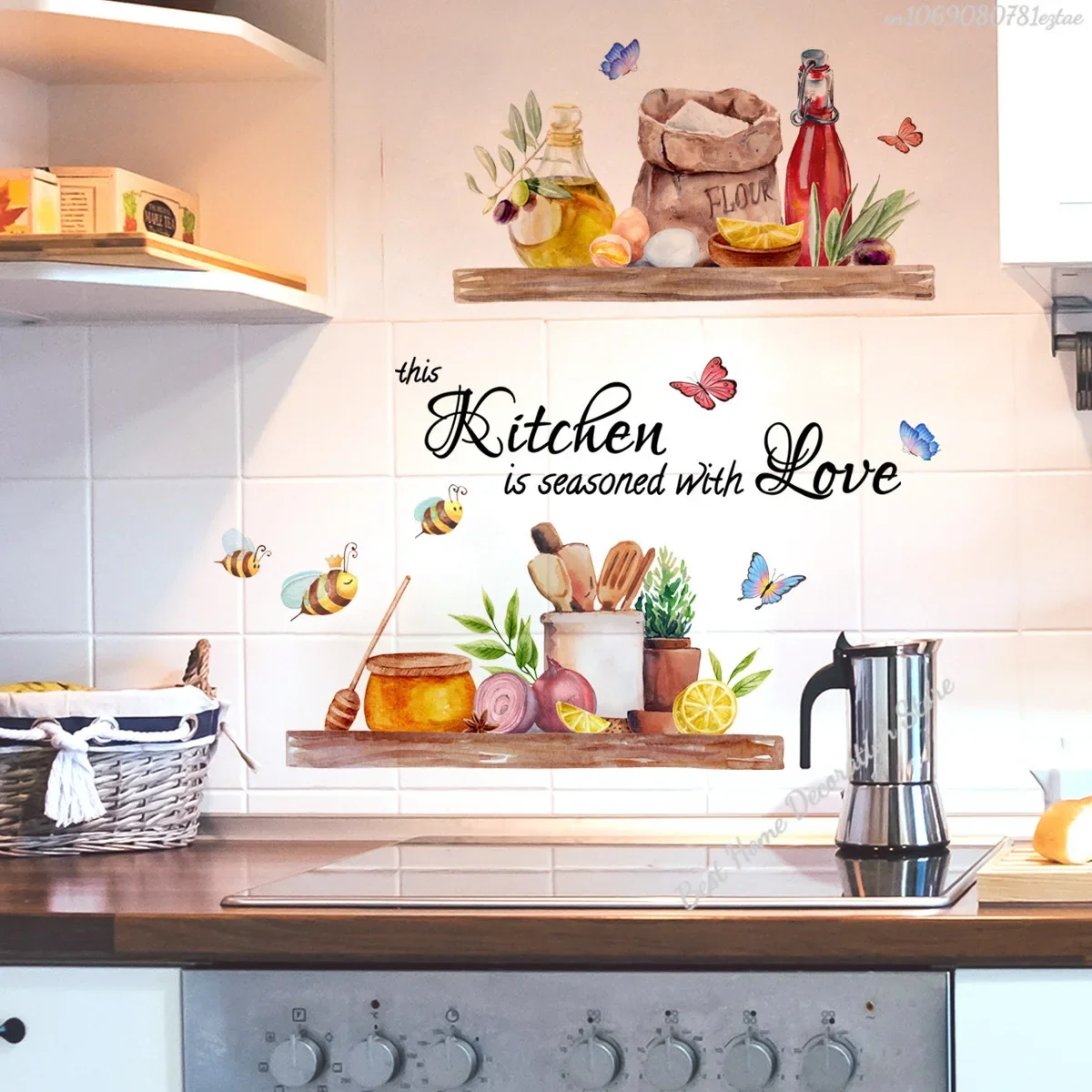 Bees Butterflies Kitchen Wall Sticker Home Room Decoration Poster Bedroom Adhesive Wallpaper Wall Furniture House Interior Decor