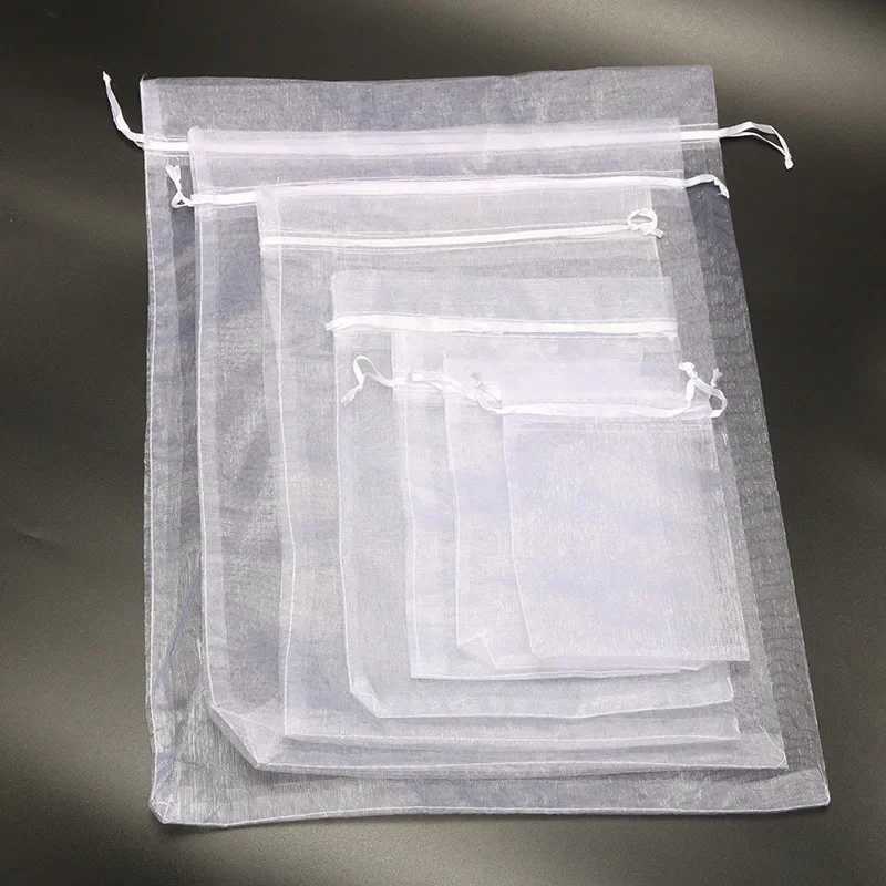50PCS 5x7 7x9 9x12 10x15 11x16 13x18 15x20 17x23cm White Organza Bags Christmas Halloween Birthday Party Wedding Gift Box Bags 1
