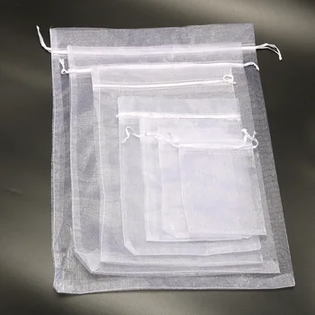 50PCS 5x7 7x9 9x12 10x15 11x16 13x18 15x20 17x23cm White Organza Bags Christmas Halloween Birthday Party Wedding Gift Box Bags 1