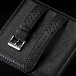 Elegant Cowhide Leather Watch Strap - Soft, Breathable, Retro Design - 22mm (Matte - Black)