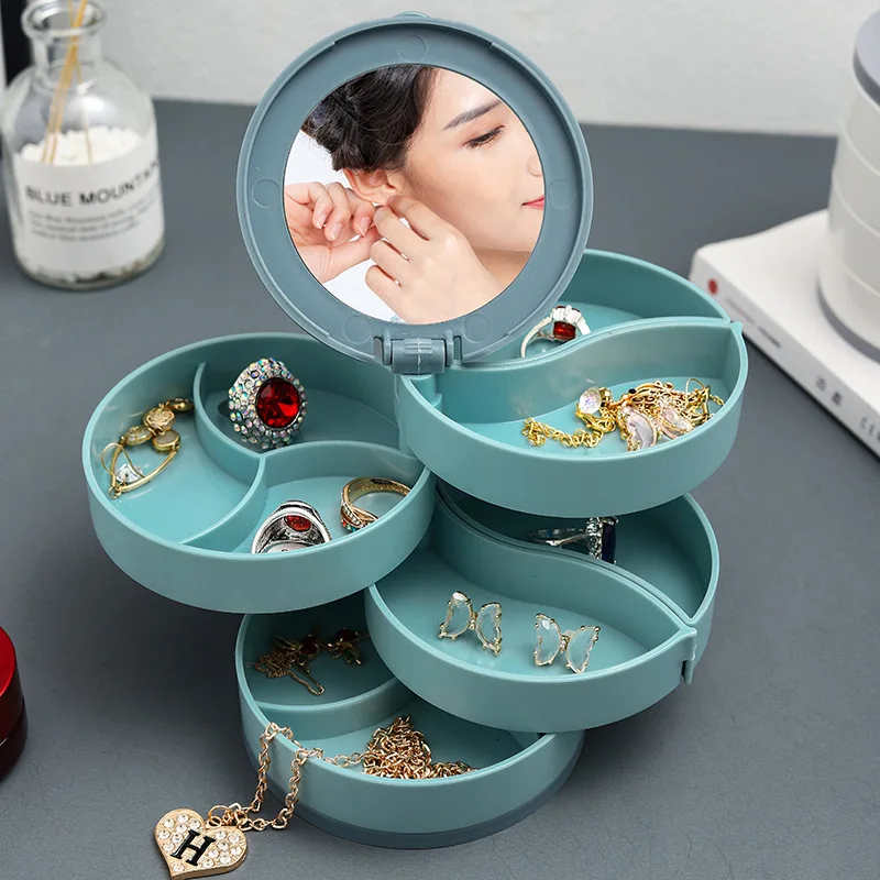 Multi-Layer Jewelry Storage Box Rotating Makeup Storage Rack Bracelet Earring Round Plastic Organizer Boxes Holder Display Rack