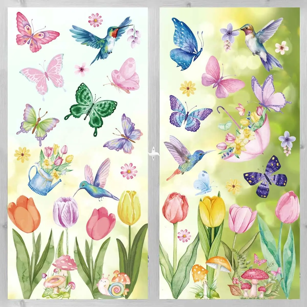 Spring Summer Window Cling Sticker Tulip Butterfly Flower Window Decal for Home Party Supplies Shop Glass Display Decor