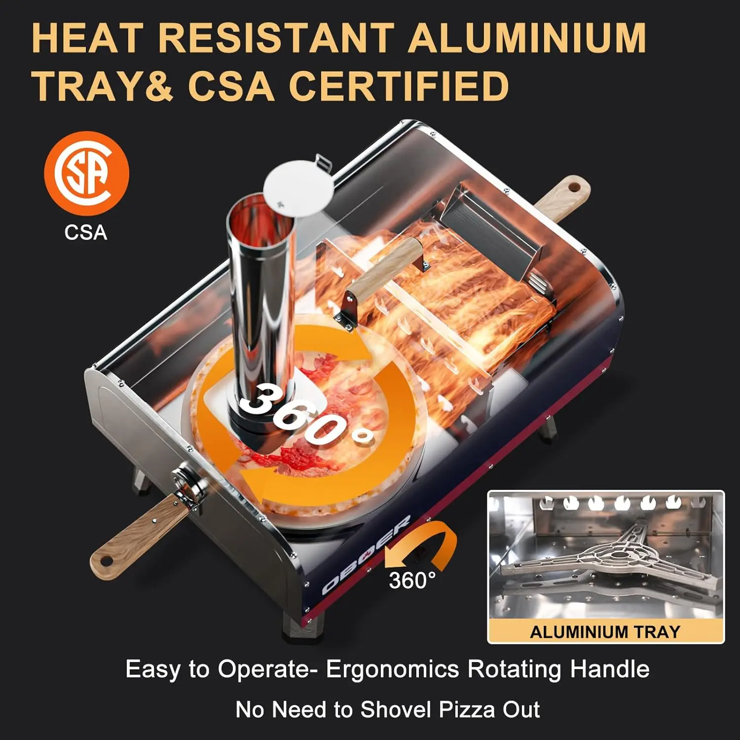 Pizza Oven Outdoor,Multi-Fuel Rotatable Pizza Ovens,Portable Wood Fired and Gas Pizza Oven,Stainless Steel 3-Layer Oven,Pizza Ma 3