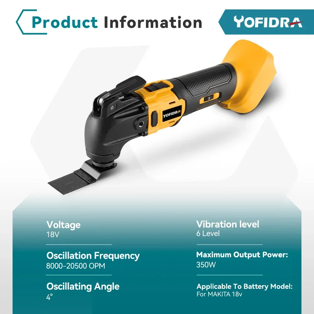 Yofidra Brushless Oscillating Multi-Tool Cordless Variable Trimming Shovel Woodworking Home DIY Tool For Makita 18V Battery