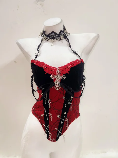 Red Lace Halter Neck Bodysuit 5