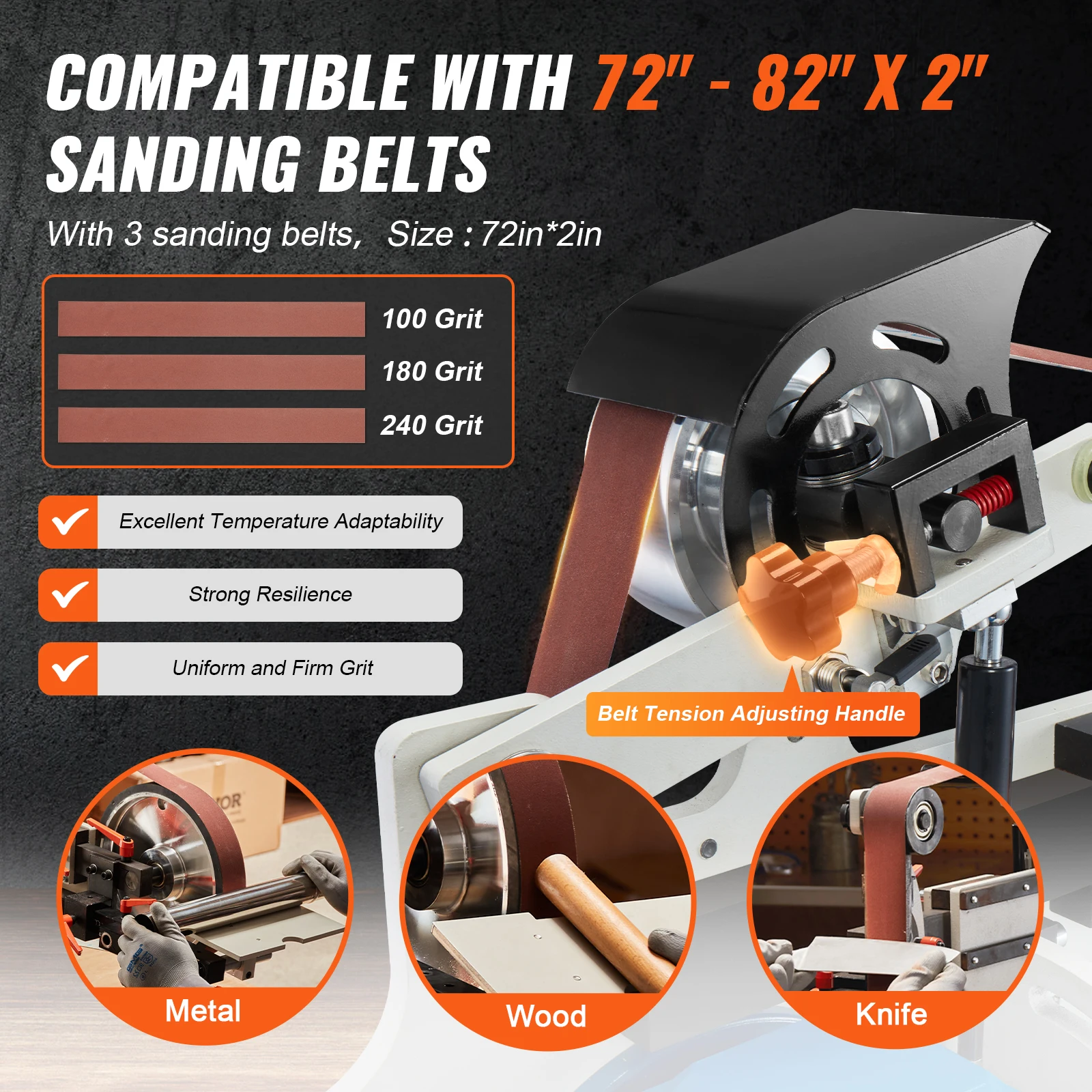 VEVOR Belt Grinder Sander Variable Speed Belt Polisher with VFD 1500W Knife Sharpener with Grinding Moulds & 3PCS Sanding Belts 4