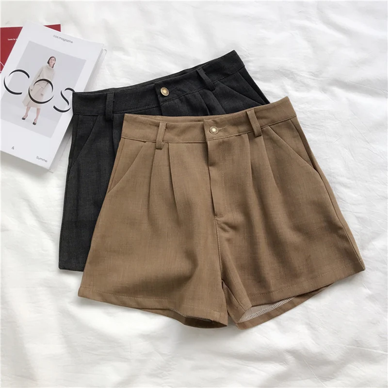 online clothes shopping Student Black Suit Short Pants Casual Female Summer 2021 New High Waist Loose Slim Wide Leg Pants Women‘s Shorts with Belt nike shorts women Shorts
