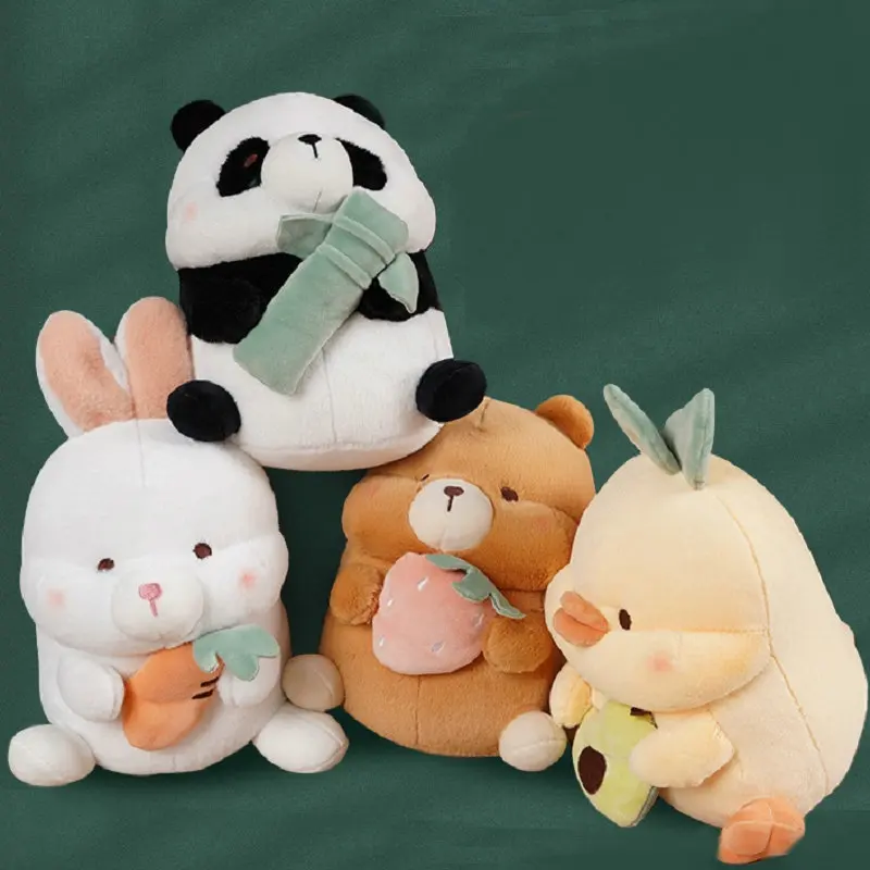 Kids Kawaii Ball Shape Panda Brown Bear Bunny Yellow Chicken Plushie Stuffed Cartoon Animals Food Baby Hug Doll Toys New