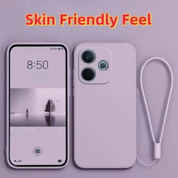 Stylish Solid Color Shockproof Liquid Silicone Phone Case with Lanyard for OPPO A6 Pro 5G (Light Purple)