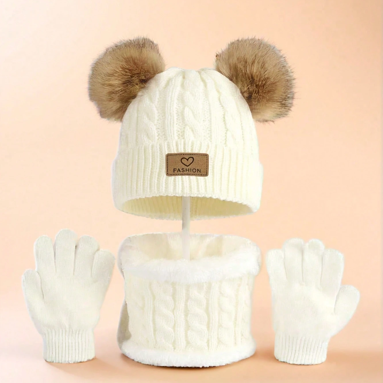 3pc 2-12Y Autumn and Winter Children's Hats and neck Gloves Set, cute, comfortable and warm, hats for boys and girls 3