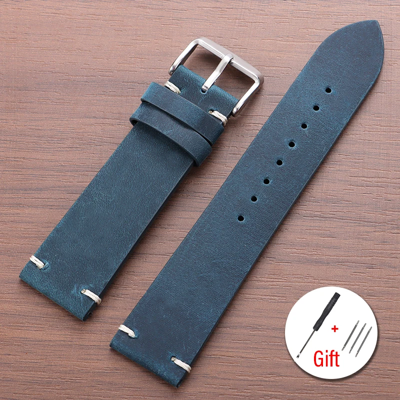Handmade Vintage Leather Watch Strap - Retro Soft Cowhide Wristband, Multiple Sizes Available