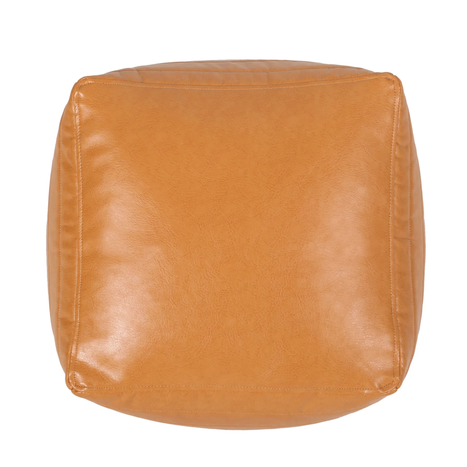 

Contemporary Caramel Candy Faux Leather Square Pouf, Stylish and Comfortable Designer Ottoman for Living Room or Bedroom Decor