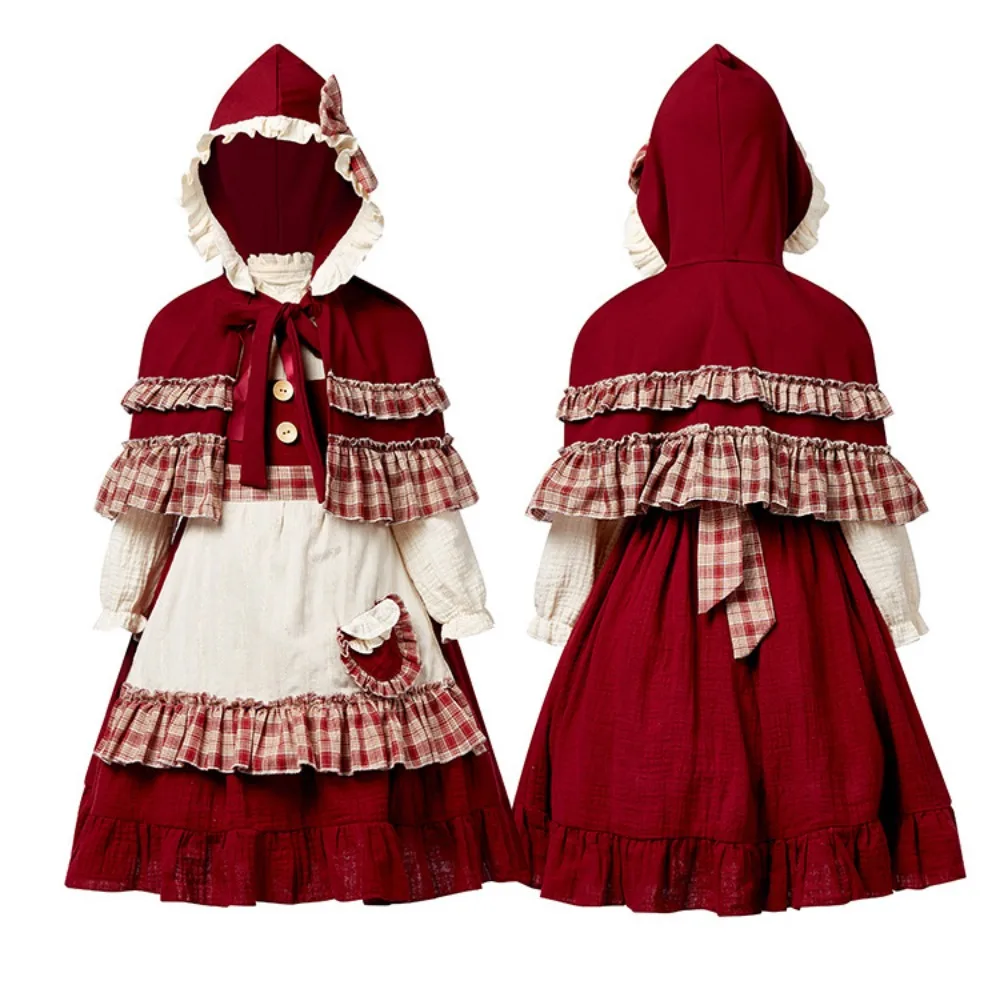 Children's Little Red Riding Hood Costume New Cute Stage Play Performance Lolita Soft Girl Christmas Style Lace Clothes