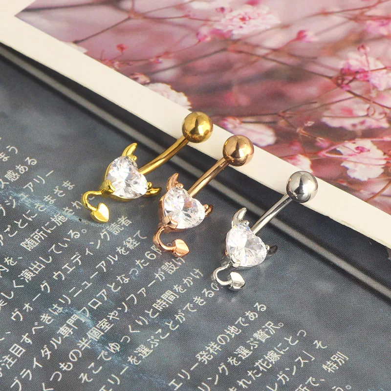 whoesales heart skull belly rings navel piercing babrbll for women 14g stainless steel navel belly bar 3 colors