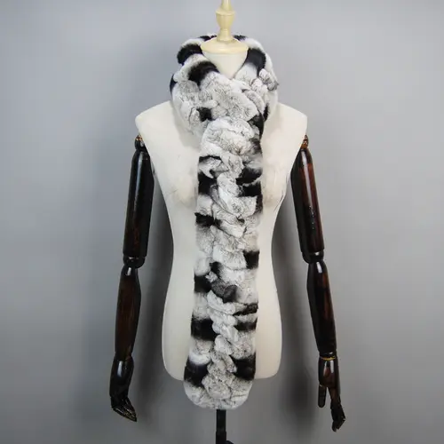 2026 New Arrivals Women Real Rex Rabbit Fur Scarf Lady Fashion Knitted Warm Soft Winter 100% Natural Real Rex Rabbit Fur Muffler - Image 3
