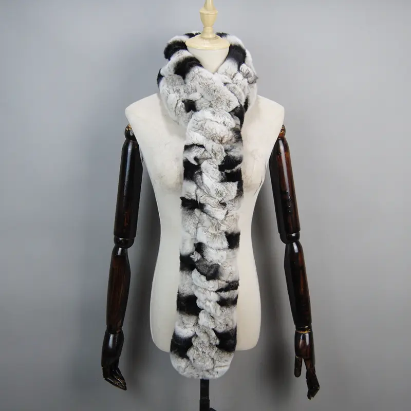 2026 New Arrivals Women Real Rex Rabbit Fur Scarf Lady Fashion Knitted Warm Soft Winter 100% Natural Real Rex Rabbit Fur Muffler - Image 3