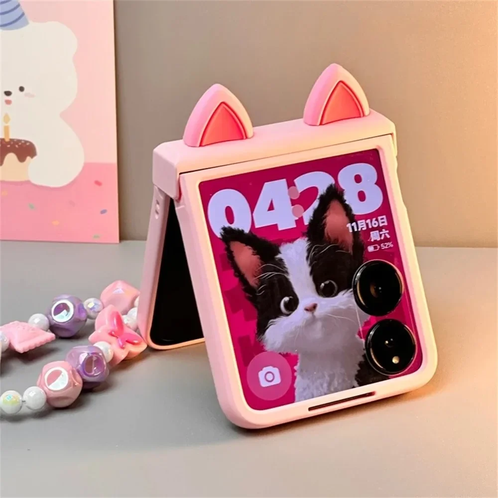 Korean Cute Cat Ears Black Portable Rope Phone Case