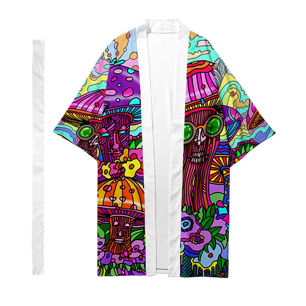 Men's Japanese Long Kimono Cardigan Men's Samurai Clothing Kimono Psychedelic Pattern Shirt Yukata Jacket 1