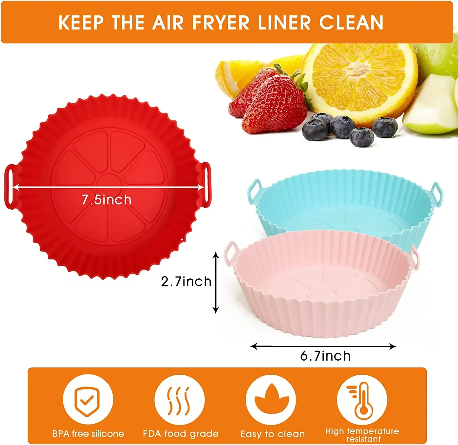 Silicone Air Fryer Liners Pot Basket Bowl Reusable Baking Tray Oven Accessories Kitchen Gadgets 7.5 Inches 6 Inches