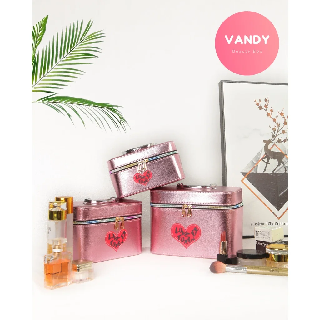 Vandy 2022 Heart-Shaped Pink Leather Ladies Cosmetic Case Bag for Women Home Travel Storage Box Organizer Makeup |
