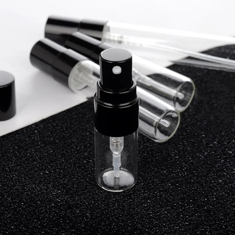 50/100pcs 2ml 3ml 5ml 10ml Glass Perfume Bottle with Metal Spray Empty Cosmetic Bottles Atomizer Refillable Glass Vials