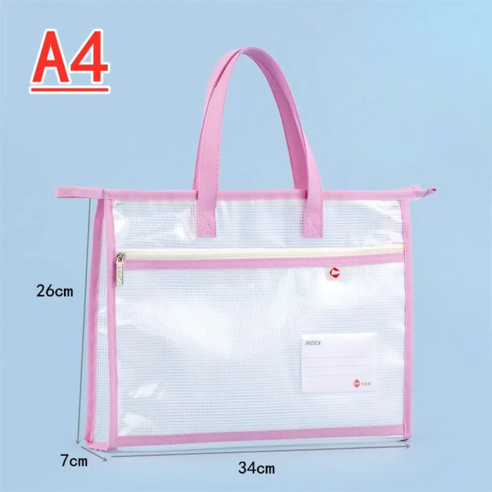 with Zipper and Handle A3 Project Bag Large Capacity Mesh PVC Mesh Art Bag Thickened Waterproof Storage Office Supplies