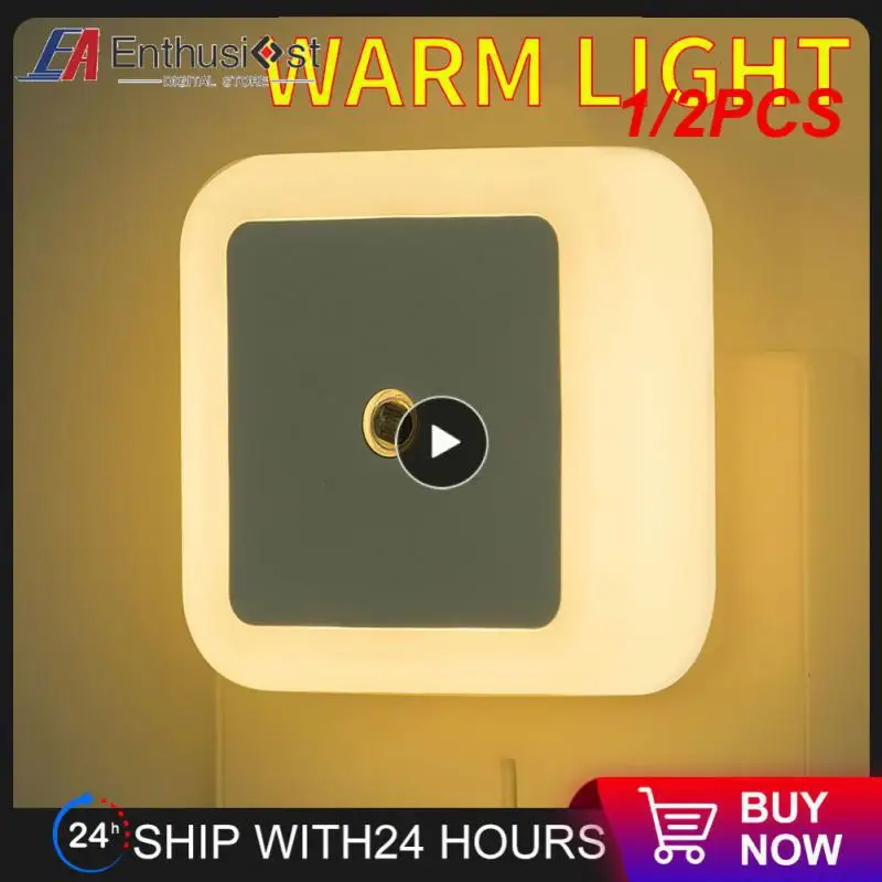 

1/2PCS For Children Kids Nightlight Closet Cabinet Light Sensor Control Bedroom Bulb Square Eu Us Uk Plug Backlight 110-240v Led