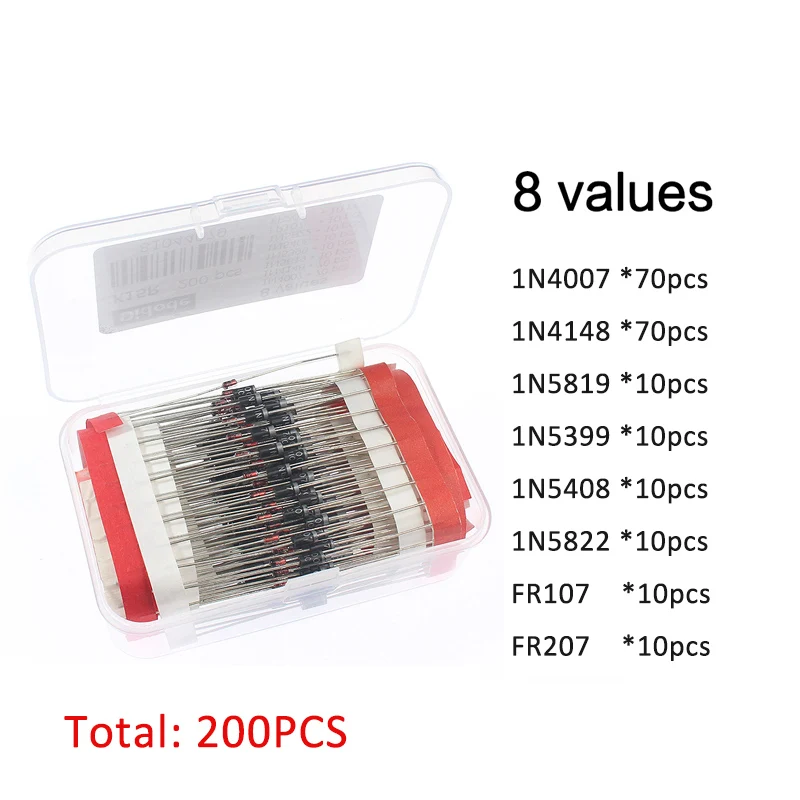 Выпрямитель диодов Шоттки, 100 шт., комплект 1N4007/1N4148/1N5408/1N5819/1N5822/1N4001/1N4004/1N5404/FR107/FR207 с быстрой переключением