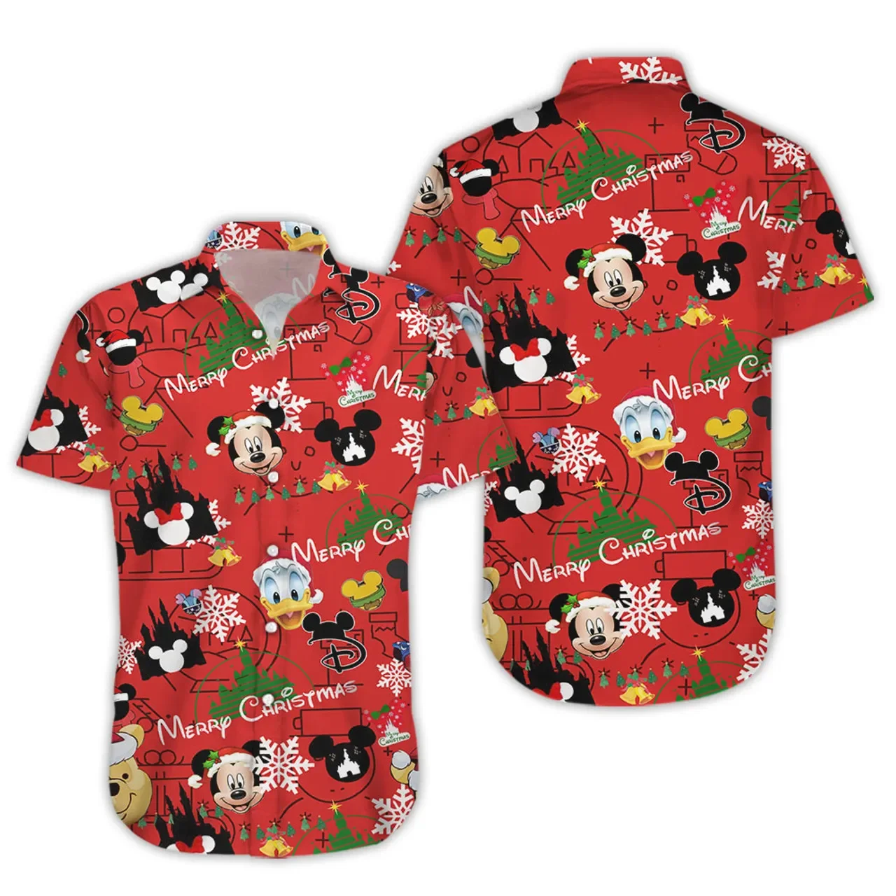 Mickey Mouse Christmas Hawaiian Shirts Men's Women's Casual Beach Shirt Disney Hawaiian Shirt Kids Short Sleeve Button Up Shirt