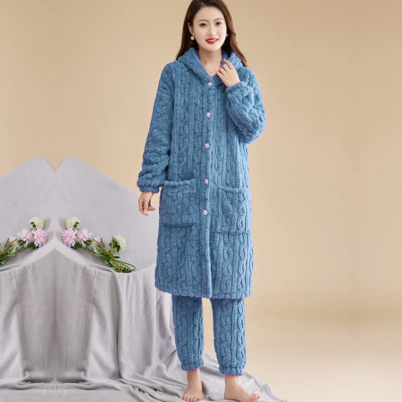 

Pajamas For Women Winter Thickened Flannel Sleepwear Set Very Warm Home Clothing Coral Velvet Pyjamas Femme Nightwear Pijama