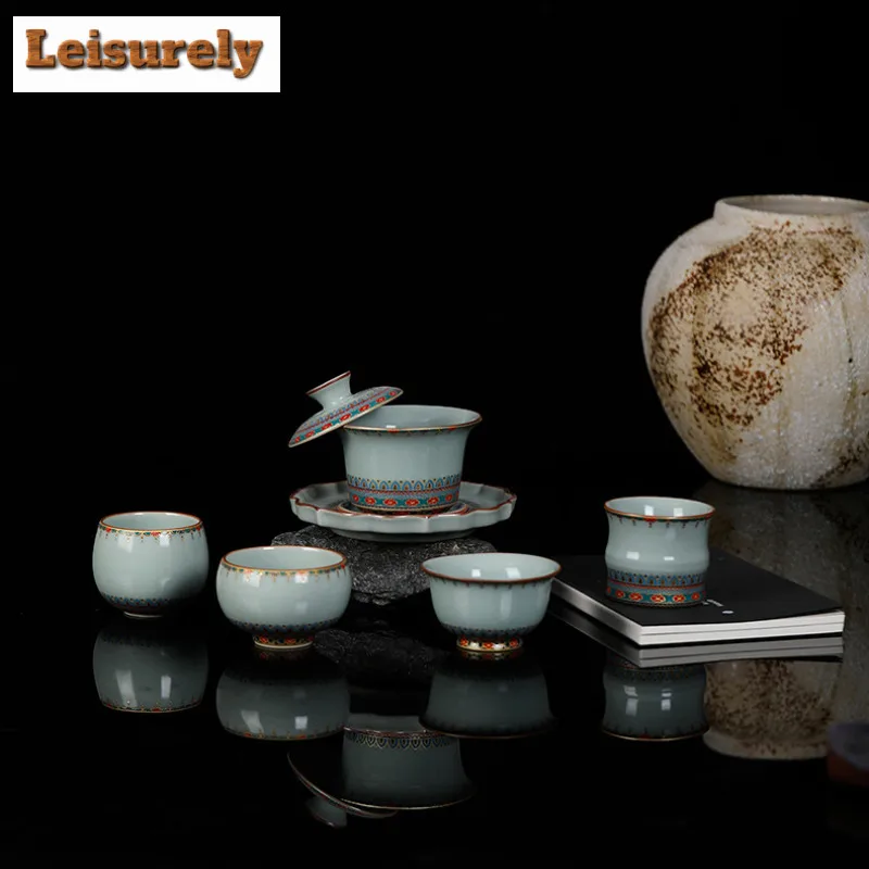 120ml Ru Kiln Dunhuang Meditation Teacup Vintage Tea Bowl Set Of Cups Tea-tasting Smelling Cup Jianzhan Master Cups Teaware Gift