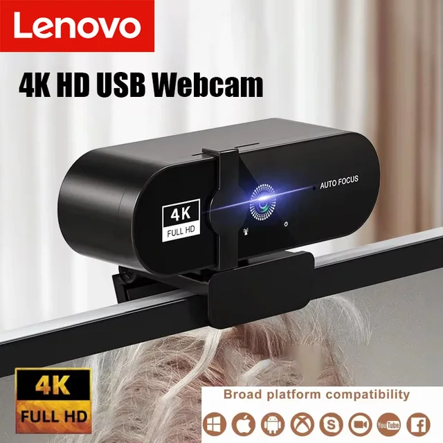 203607-8acb1b.jpg Lenovo 4K HD Webcam 1080P Mini Camera 2K Full HD Webcam Microphone 30fps USB Webcam For Auto Focus PC Laptop Video Camera NEW