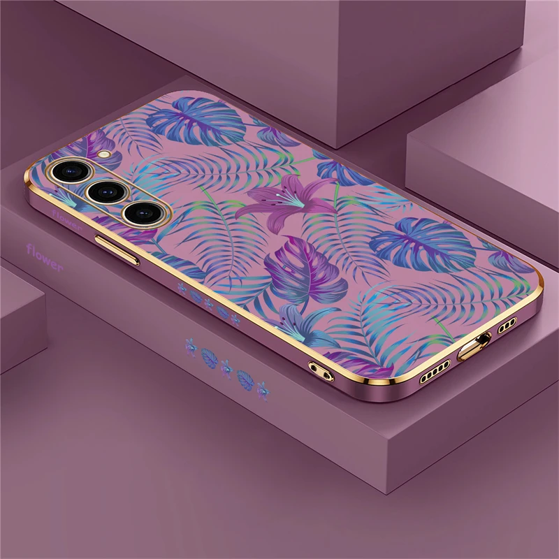 Tropical Plants Purple Leaf Shockproof Silicone Phone Cover