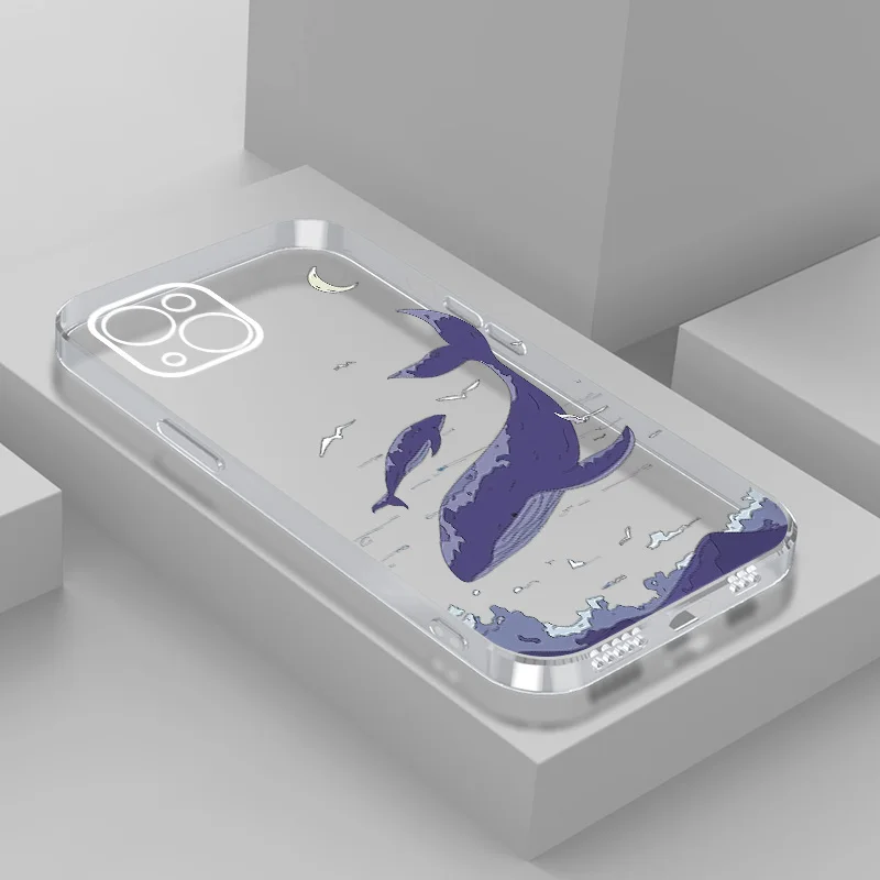Anime Whale Matte Soft Silicone Phone Case - Artistic Scene Design Cover