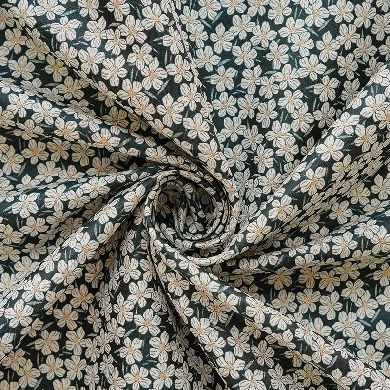 

Gold Silk Small Floral Yarn Dyed Jacquard Fabric Artistic Style Skirt Bag Dress Making Fabric By Half Meter