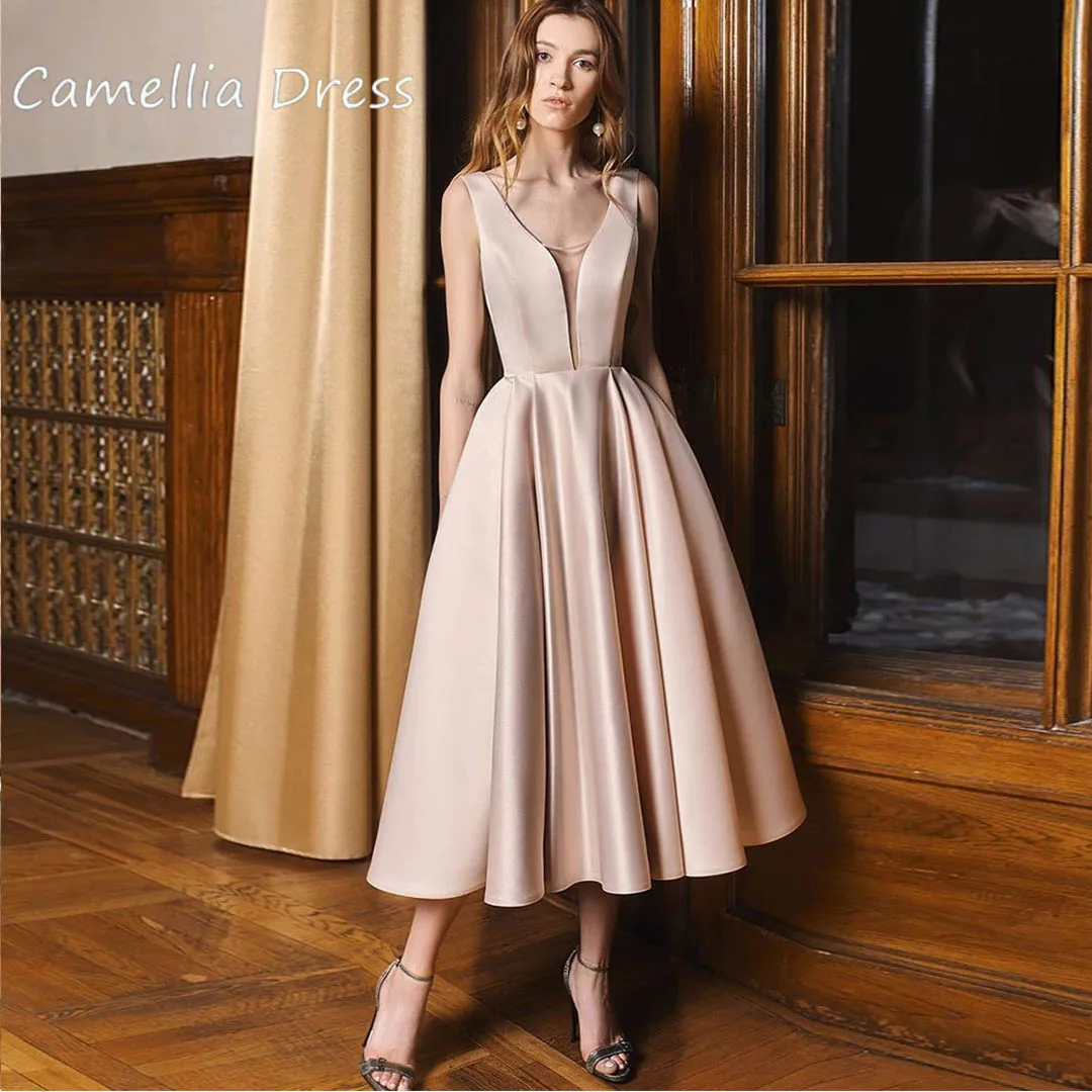 

Noble Tank Sleeve Prom Dresses Sleeveless Draped Refined Open Back Evening Gown Formal Tea-length 2023 Customize Robes De Soirée