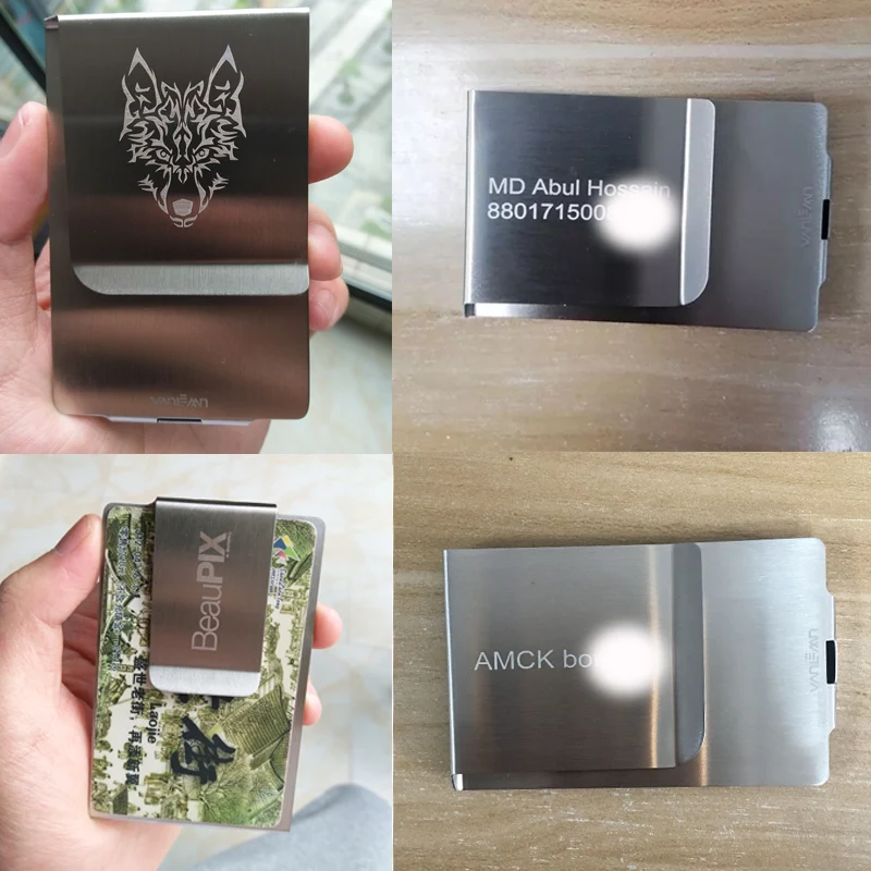 Stainless Steel Money Clip Wallet For Men Women ID Credit Card Holder Double Sided Holder Customizable metal money clip,credit card holder,id card holder