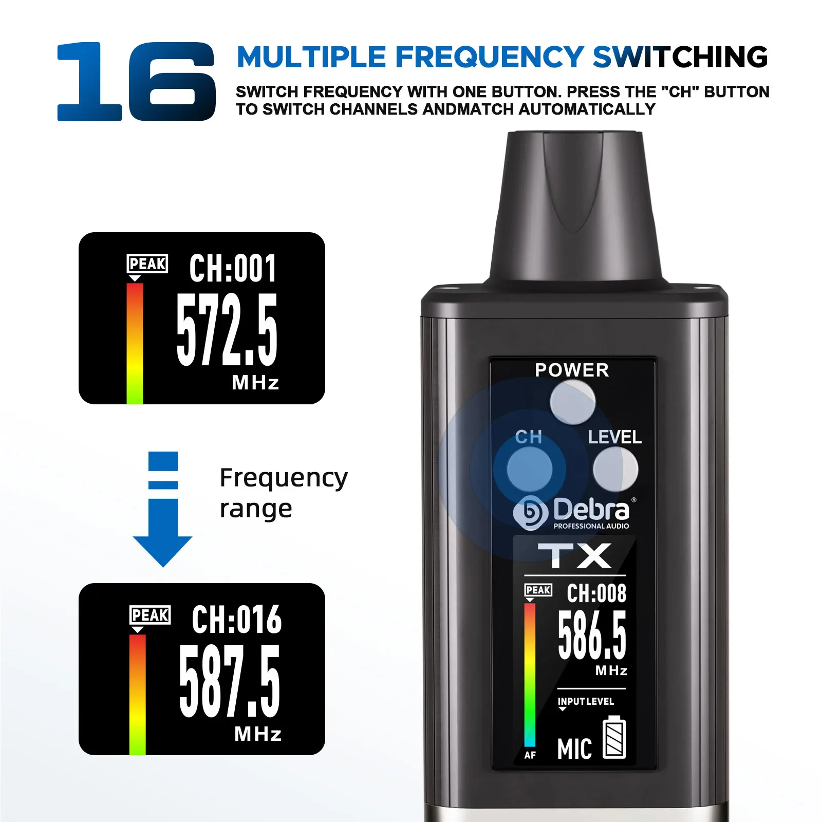 Debra Audio UHF IEM 스테레오 EMX-1 무선 모니터링 시스템 화면에 16개의 조정 가능한 주파수로 휴대용 충전식