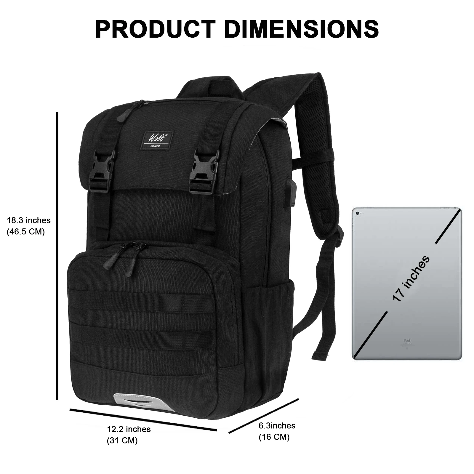 WOLT | Travel Laptop Backpack for Men/Women,College Backpack Flight Approved with USB Charging Port,fits 17 Inch Laptop