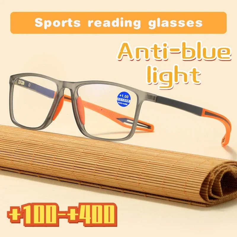 

Reading Glasses Men TR90 Silicone Frame Aged Elderly Presbyopia Sports Glasses Ultra-Light Anti Blue Light +1.0 To +4.0