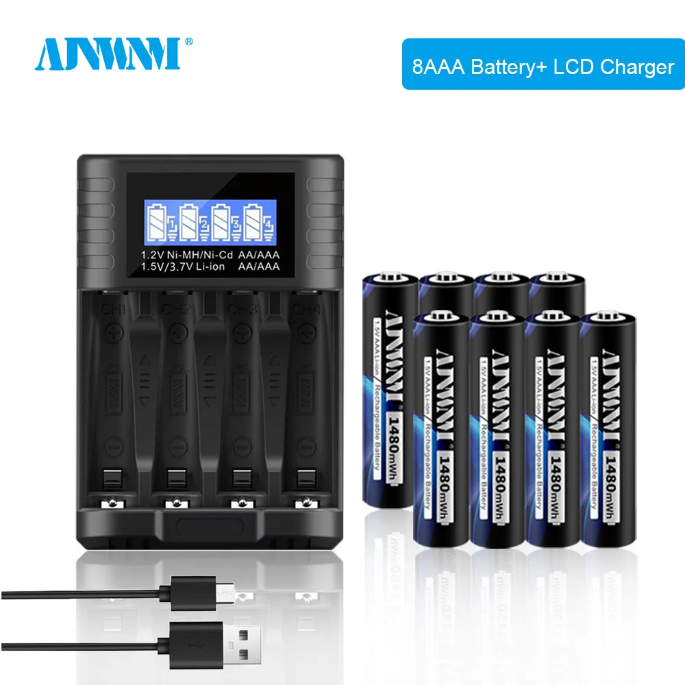 

AAA 1480mWh Lii-ion перезаряжаемая батарея AAA 1,5 в 1,5 Вольт оригинальные батареи высокой емкости и зарядное устройство