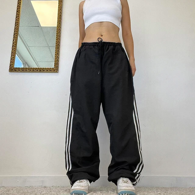 adidas 3 stripe track pants black / red size - Depop