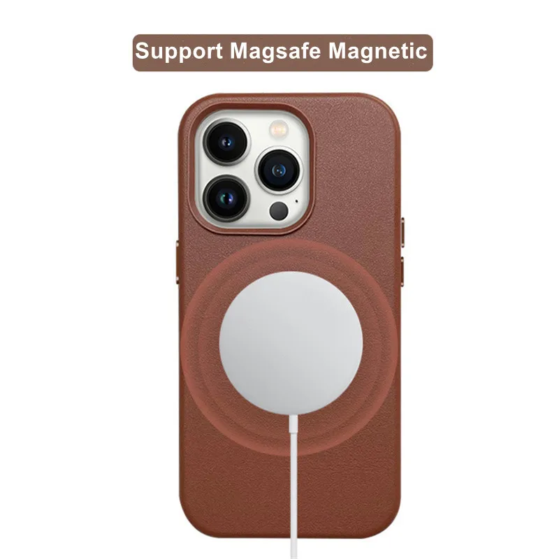 Genuine Leather For Wireless Charging Magsafe Case For Iphone