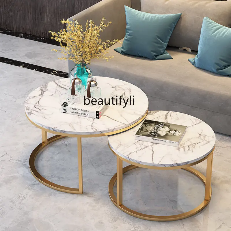 

Nordic Marble round Tea Table Small Apartment around Simple and Modern Coffee Table Living Room Coffee Table Combination