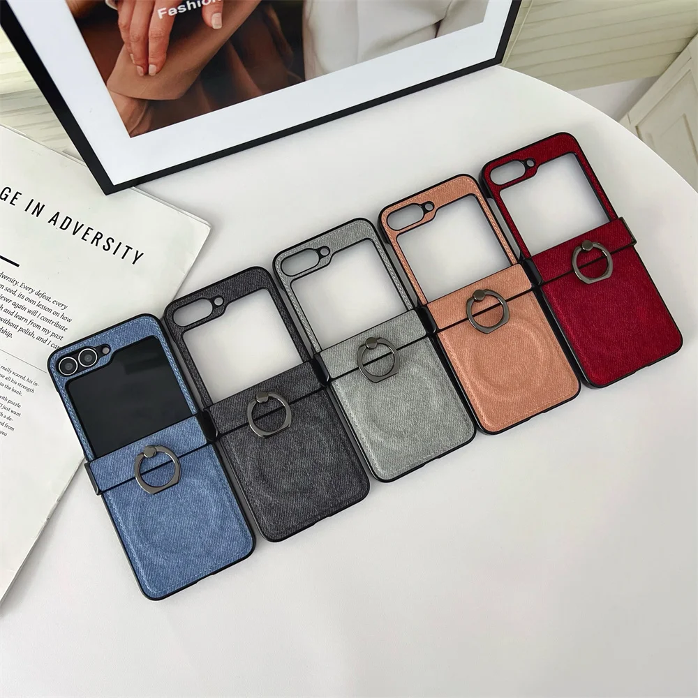 Y2K Washed Denim Magnetic Case with 2-in-1 Ring Holder and Bracket Cover