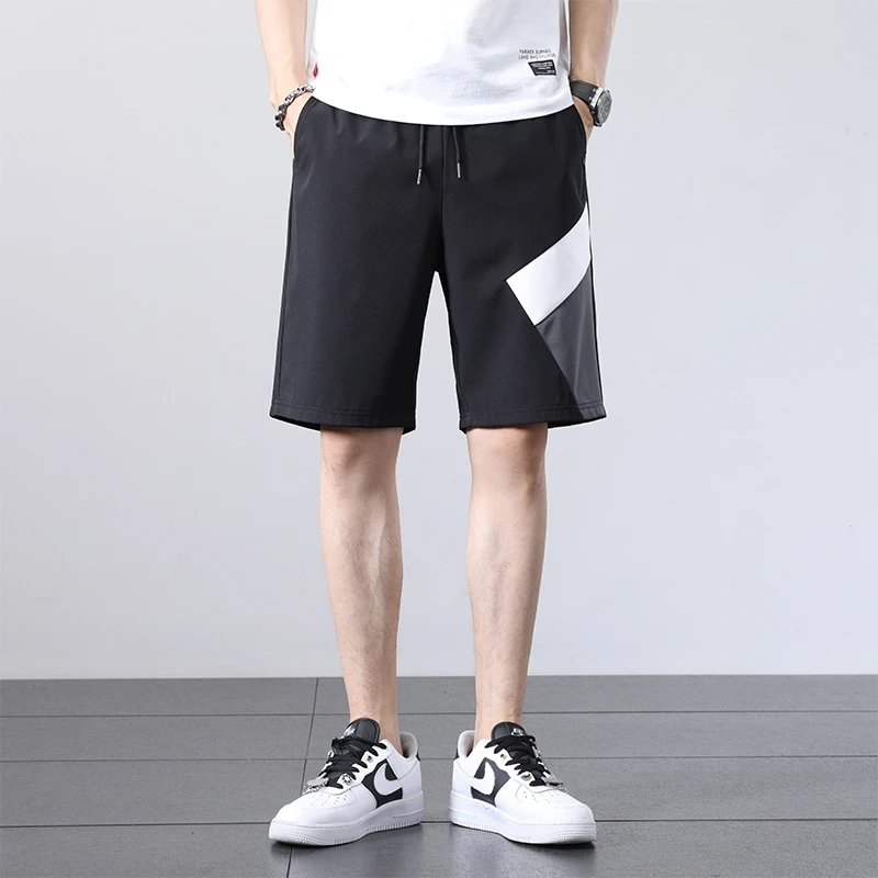Summer Patchwork Contrasting Colors Street Casual Wide Leg Pants Loose Comfortable Refreshing All-match Elastic Waist Shortpant