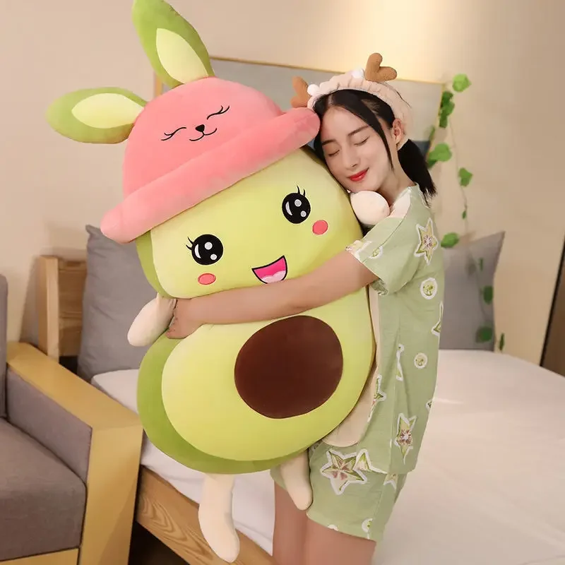 

Cute Plush Toys Avocado Doll with Hat Stuffed Fruit Food Kawaii Avocado Pillow Cute Soft Doll for Children Bedroom Decor Cushion