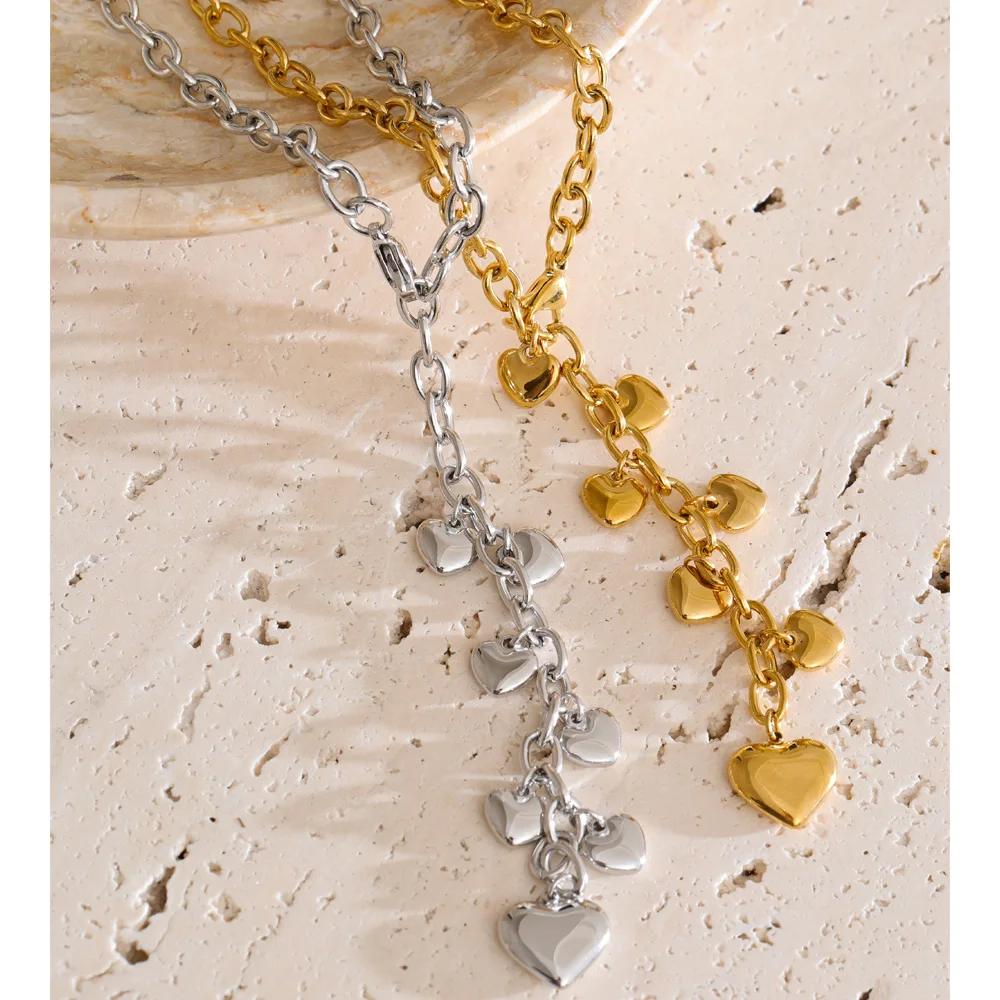 Yhpup Heart Drop Chain Necklace 56cm Stainless Steel 16K & Platinum PVD Plated